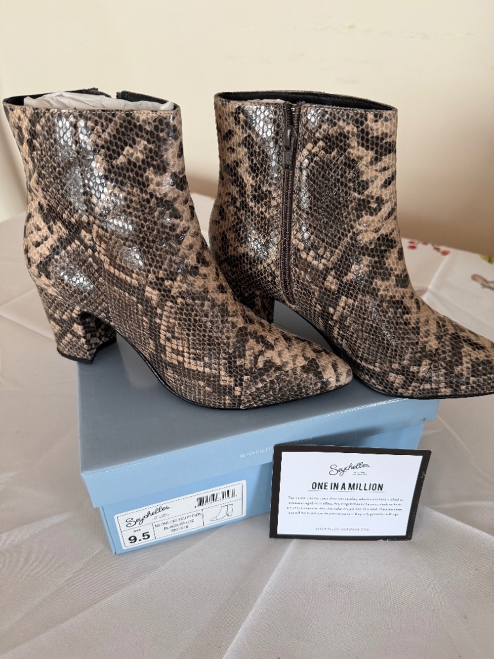SEYCHELLES WOMEN LEATHER NO ONE LIKE YOU PYTHON ANKLE BOOTS, 9.5